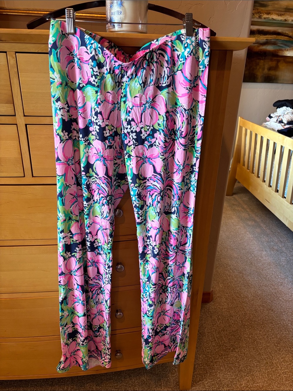 Lilly Pulitzer Pink Green Navy Floral Wide-Leg Pants